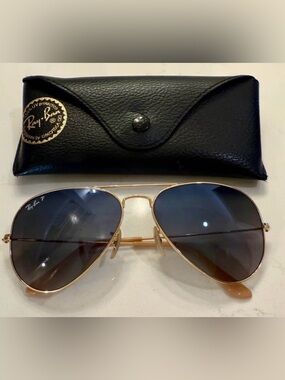Ray-Ban Gold Frame Aviator Sunglasses with Polarized  Brown Gradient Lenses